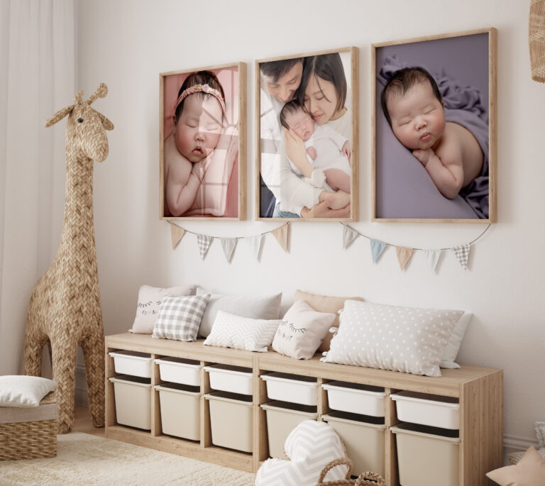 Bespoke framed wall art display in a client's home